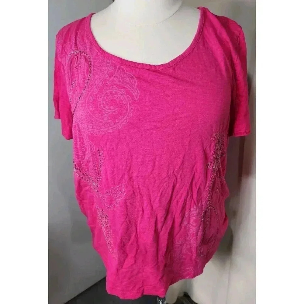 St John's Bay Bright Pink Plus Size 3X T-Shirt Short Sleeve